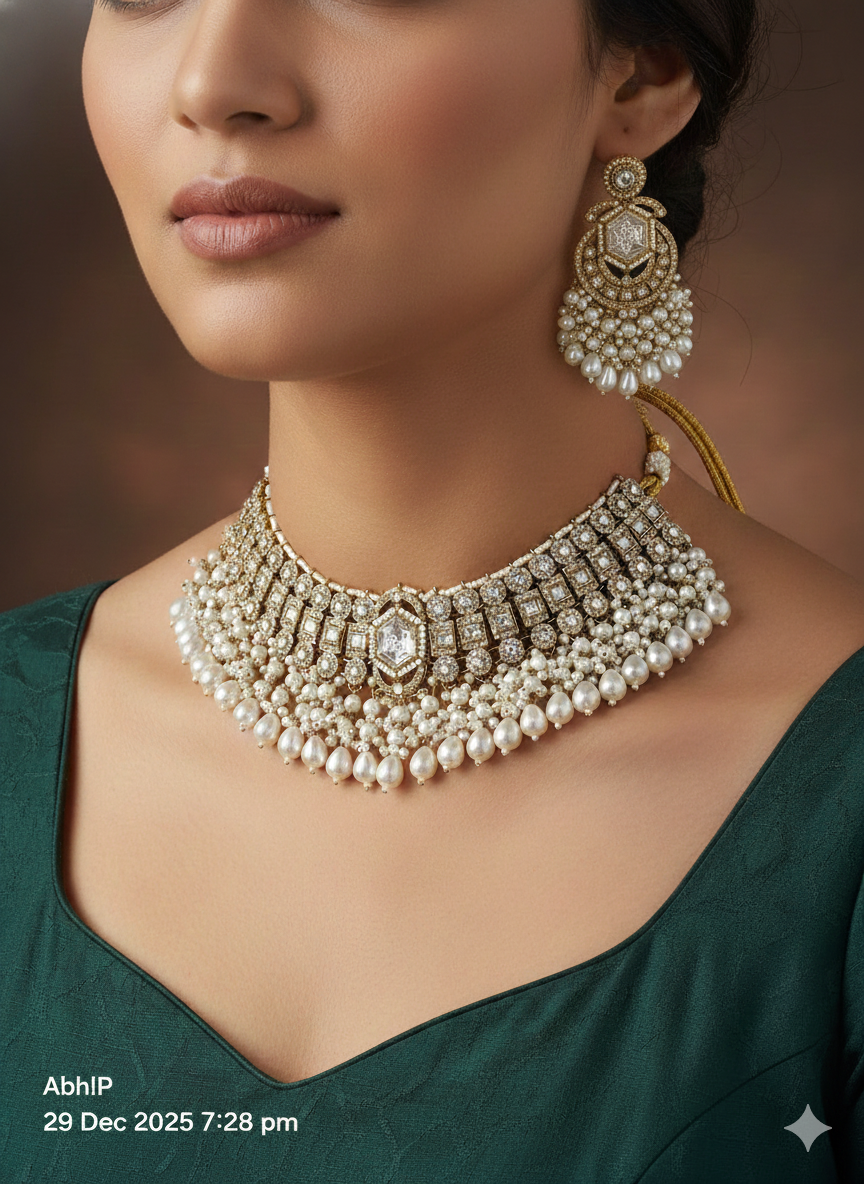 Stone n pearl  neckless iiey